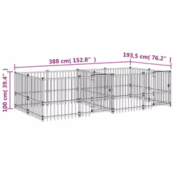 vidaXL Outdoor Dog Kennel Steel Dog Crate Pet Cage Puppy Enclosure Multi Sizes - 388 x 193.5 x 100 cm
