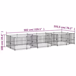 vidaXL Outdoor Dog Kennel Steel Dog Crate Pet Cage Puppy Enclosure Multi Sizes - 582 x 193.5 x 100 cm - Additional view 3