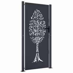vidaXL Garden Gate Driveway Gate Fence Gate Fence Anthracite Steel Tree Design - 105 x 205 cm
