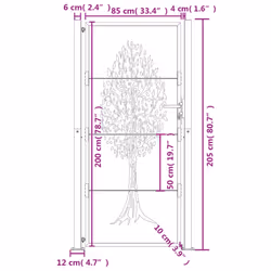 vidaXL Garden Gate Driveway Gate Fence Gate Fence Anthracite Steel Tree Design - 105 x 205 cm - Additional view 8