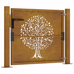 vidaXL Garden Gate Driveway Gate Fence Gate Fence Corten Steel Tree Design - 105 x 80 cm