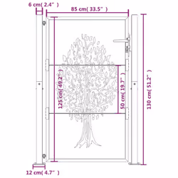 vidaXL Garden Gate Driveway Gate Fence Gate Fence Corten Steel Tree Design - 105 x 130 cm - Additional view 9