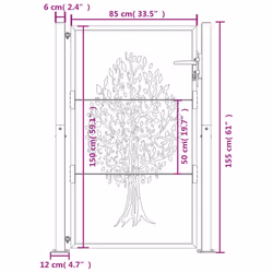 vidaXL Garden Gate Driveway Gate Fence Gate Fence Corten Steel Tree Design - 105 x 155 cm