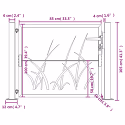 vidaXL Garden Gate Outdoor Gate Fence Gate Fence Anthracite Steel Grass Design - 105 x 105 cm