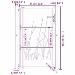 vidaXL Garden Gate Outdoor Gate Fence Gate Fence Anthracite Steel Grass Design - 105 x 155 cm - Additional view 8