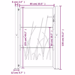 vidaXL Garden Gate Driveway Gate Fence Gate Fence Corten Steel Grass Design - 105 x 130 cm