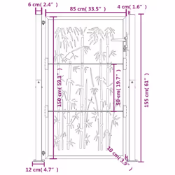 vidaXL Garden Gate Patio Gate Fence Gate Fence Anthracite Steel Bamboo Design - 105 x 155 cm