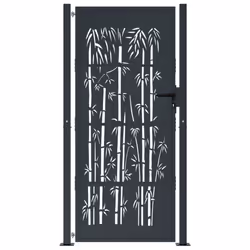 vidaXL Garden Gate Patio Gate Fence Gate Fence Anthracite Steel Bamboo Design - 105 x 180 cm