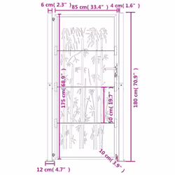 vidaXL Garden Gate Patio Gate Fence Gate Fence Anthracite Steel Bamboo Design - 105 x 180 cm