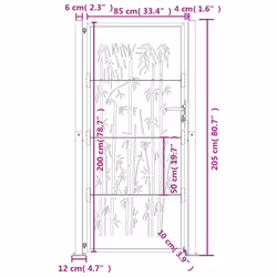 vidaXL Garden Gate Patio Gate Fence Gate Fence Anthracite Steel Bamboo Design - 105 x 205 cm