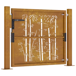 vidaXL Garden Gate Driveway Gate Fence Gate Fence Corten Steel Bamboo Design - 105 x 80 cm - Additional view 4
