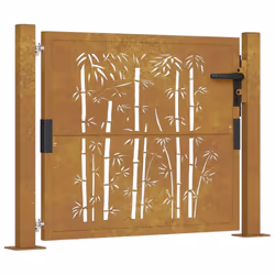vidaXL Garden Gate Driveway Gate Fence Gate Fence Corten Steel Bamboo Design - 105 x 105 cm