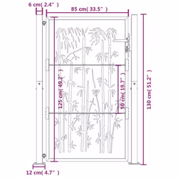 vidaXL Garden Gate Driveway Gate Fence Gate Fence Corten Steel Bamboo Design - 105 x 130 cm - Additional view 9