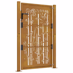 vidaXL Garden Gate Driveway Gate Fence Gate Fence Corten Steel Bamboo Design - 105 x 155 cm