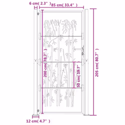 vidaXL Garden Gate Driveway Gate Fence Gate Fence Corten Steel Bamboo Design - 105 x 205 cm - Additional view 9