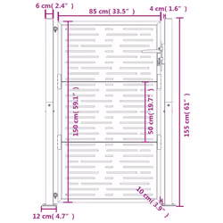 vidaXL Garden Gate Patio Gate Fence Gate Fence Anthracite Steel Square Design - 105 x 155 cm