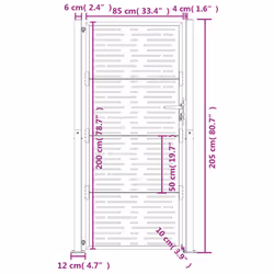 vidaXL Garden Gate Patio Gate Fence Gate Fence Anthracite Steel Square Design - 105 x 205 cm