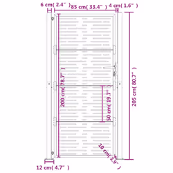 vidaXL Garden Gate Driveway Gate Fence Gate Fence Corten Steel Square Design - 105 x 205 cm