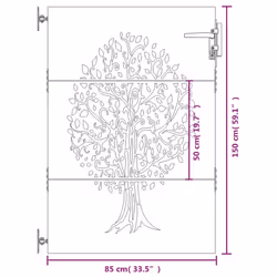 vidaXL Garden Gate Fence Gate Fence Panel 85x175 cm Corten Steel Tree Design - 85 x 150 cm