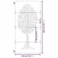 vidaXL Garden Gate Fence Gate Fence Panel 85x175 cm Corten Steel Tree Design - 85 x 200 cm