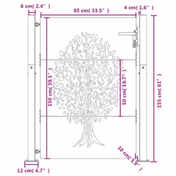 vidaXL Garden Gate Fence Gate Fence Panel 105x80 cm Corten Steel Tree Design - 105 x 155 cm - Additional view 10