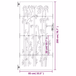 vidaXL Garden Gate Fence Gate Fence Panel 85x200 cm Corten Steel Bamboo Design - 85 x 200 cm - Additional view 9