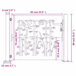 vidaXL Garden Gate Fence Gate Fencing 105x155 cm Corten Steel Bamboo Design - 105 x 80 cm - Additional view 3