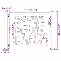 vidaXL Garden Gate Fence Gate Fencing 105x155 cm Corten Steel Bamboo Design - 105 x 105 cm - Additional view 3