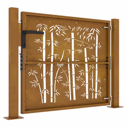 vidaXL Garden Gate Fence Gate Fencing 105x155 cm Corten Steel Bamboo Design - 105 x 105 cm - Additional view 5