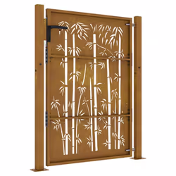 vidaXL Garden Gate Fence Gate Fencing 105x155 cm Corten Steel Bamboo Design - 105 x 155 cm - Additional view 4