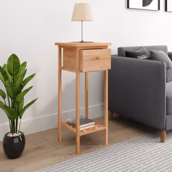 vidaXL Solid Wood Walnut Side Table with Drawer Couch End Coffee Sofa Table - Additional view 2