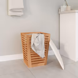 vidaXL Solid Wood Walnut Bathroom Stool 40.5x40.5x56 cm Stool Laundry Bin - Additional view 2
