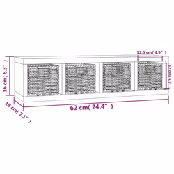 vidaXL Wall Shelf with Baskets 62x18x16 cm Solid Wood Walnut Wall Hanging - Additional view 3