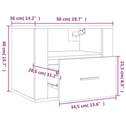 vidaXL 1/2x Wall-mounted Bedside Cabinet Floating Bedside Unit Multi Colours - Black, 2 x Bedside cabinet - Additional view 10