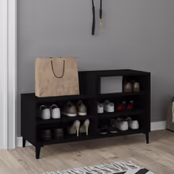 vidaXL Shoe Cabinet Engineered Wood Home Shoe Cupboard Organiser Multi Colours - Black - Additional view 5