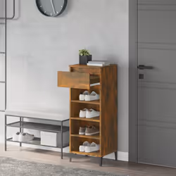 vidaXL Shoe Rack Engineered Wood Shoe Storage Cabinet Cupboard Multi Colours - smoked oak