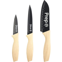 MasterChef Knife Set of 3 Kitchen Knives Sharp Stainless Steel Blades With Non Stick Coating & Wood-Look Soft Touch Grip, 3 Piece