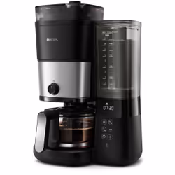 Philips HD7900, Drip coffee maker, 1.25 L, Coffee beans, Built-in grinder, Black, Silver