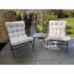 3pc Garden Furniture Patio Balcony Set w/ Cushions - Grey