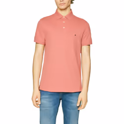Tommy Hilfiger Mens Polo Shirts 1985 Cotton T-Shirt - Salmon Pink, 3XL