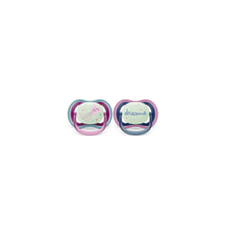 Avent Ultra air Soother - 2 x Light, Breathable Glow-in-The-Dark Baby Soothers for Babies Aged 6-18 Months, BPA-Free with Steriliser Carry Case (Model