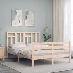 vidaXL Bed Frame Bed Base Wooden Bed with Headboard White King Size Solid Wood - brown, 140 x 200 cm - Additional view 2