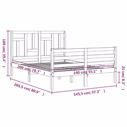 vidaXL Bed Frame Bed Base Wooden Bed with Headboard White King Size Solid Wood - brown, 140 x 200 cm - Additional view 3