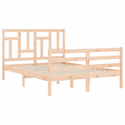 vidaXL Bed Frame Bed Base Wooden Bed with Headboard White King Size Solid Wood - brown, 140 x 200 cm - Additional view 4