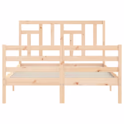 vidaXL Bed Frame Bed Base Wooden Bed with Headboard White King Size Solid Wood - brown, 140 x 200 cm - Additional view 5