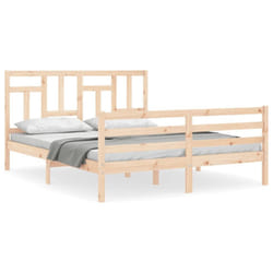 vidaXL Bed Frame Bed Base Wooden Bed with Headboard White King Size Solid Wood - brown, 160 x 200 cm