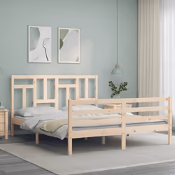 vidaXL Bed Frame Bed Base Wooden Bed with Headboard White King Size Solid Wood - brown, 160 x 200 cm