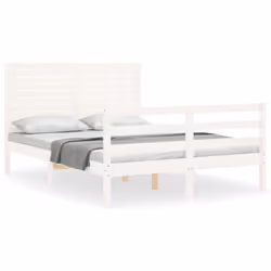 vidaXL Bed Frame Bed Base with Headboard Honey Brown Small Double Solid Wood - white, 120 x 190 cm