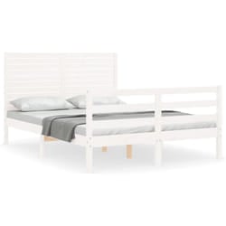 vidaXL Bed Frame Bed Base with Headboard Honey Brown Small Double Solid Wood - white, 120 x 190 cm