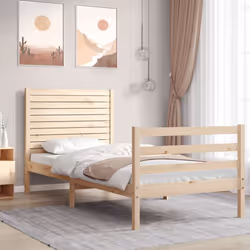 vidaXL Bed Frame Bed with Headboard Mattress Foundation 100x200 cm Solid Wood - natural - Additional view 2